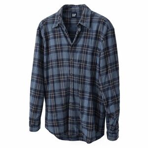 GAP Men’s XL Thicker Plaid Flannel Shirt Blue Navy Soft 100% Cotton Casual